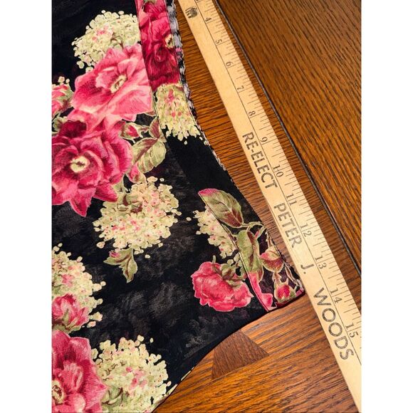 Vintage Y2K Reversible Floral Midi Skirt – Rose Print Black Red + Gray Pink Abst - Picture 13 of 16